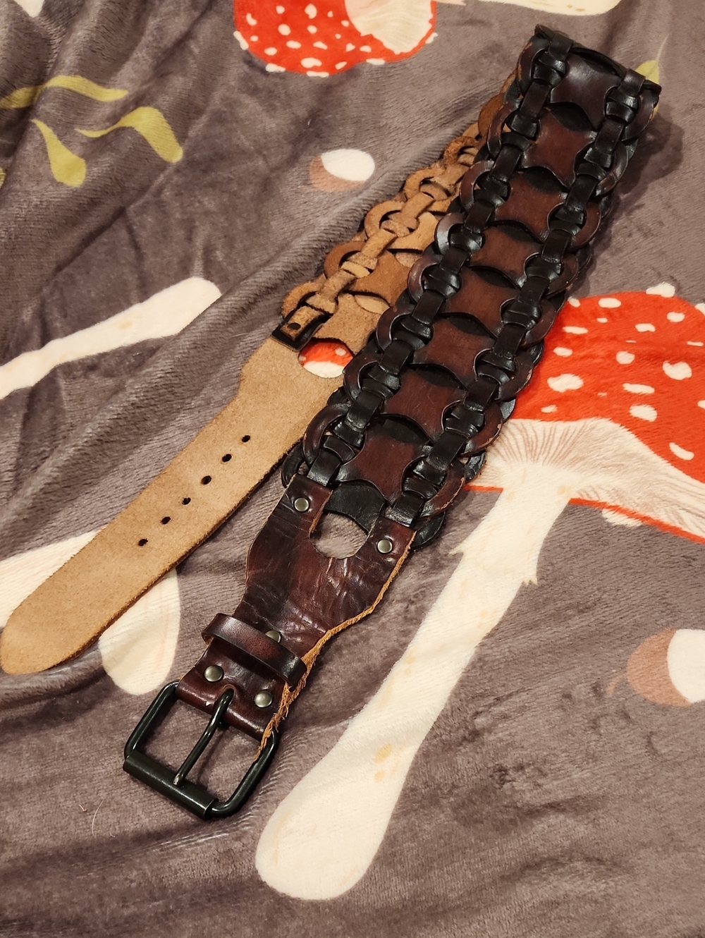 Women's Woven Leather Belt - Brown/black Sz M 29-32 Genuine Leather